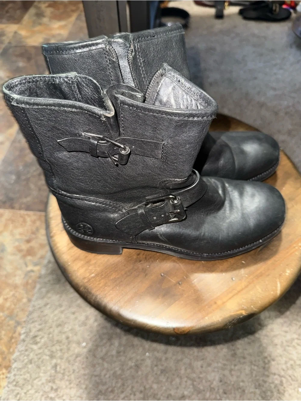 Tory Burch Black Leather Buckle Boots